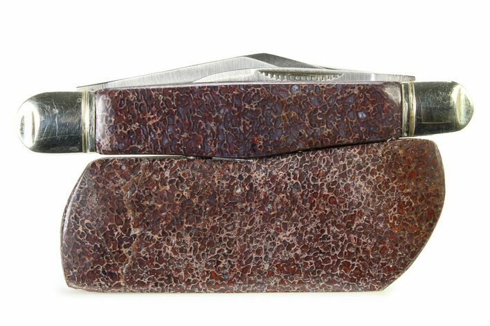 Pocket Knife With Fossil Dinosaur Bone Inlays & Base #337597